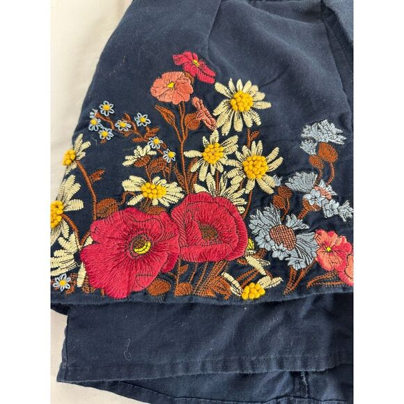 Anthropologie Elevenses Navy High Waisted Floral Shorts Embroidered Flowers-Sz 2 - Picture 5 of 9